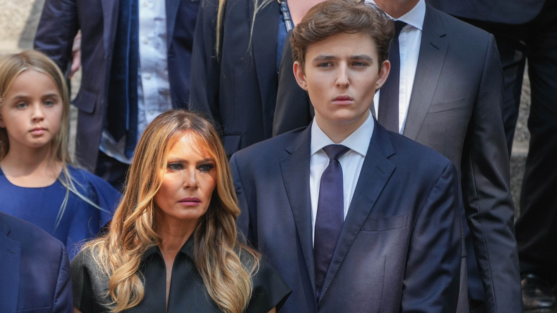 Melania and Barron Trump frowning