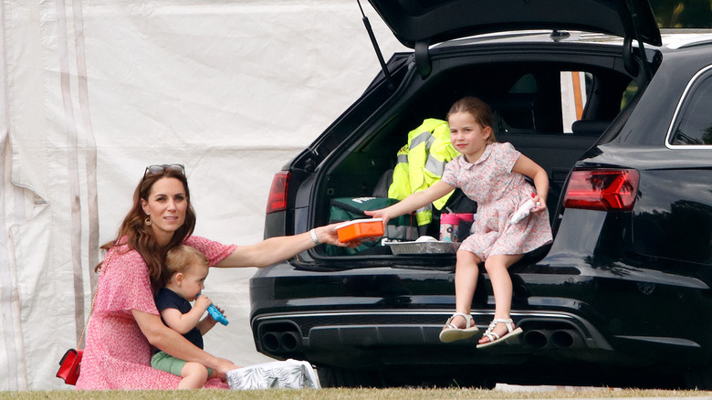 A split image of Princess Charlotte playing