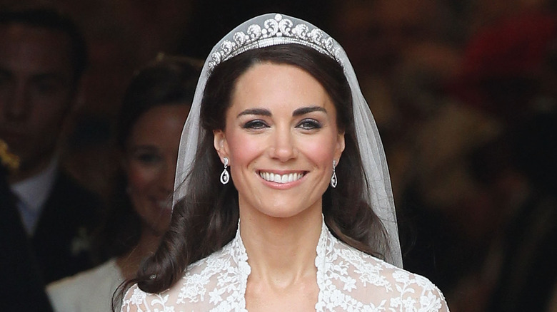 Kate Middleton smiling on her wedding day