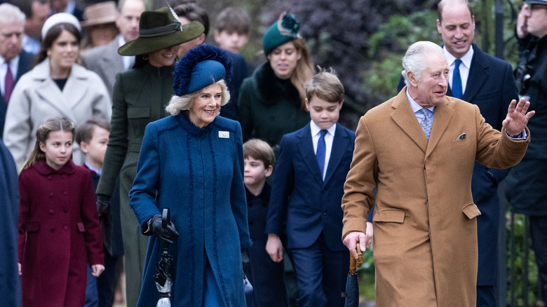 Royal family members walking to church on Christmas