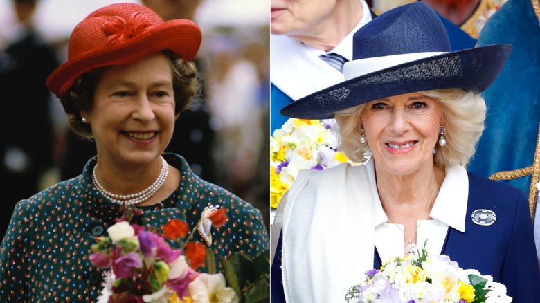 Split image of Queen Elizabeth II & Queen Camilla