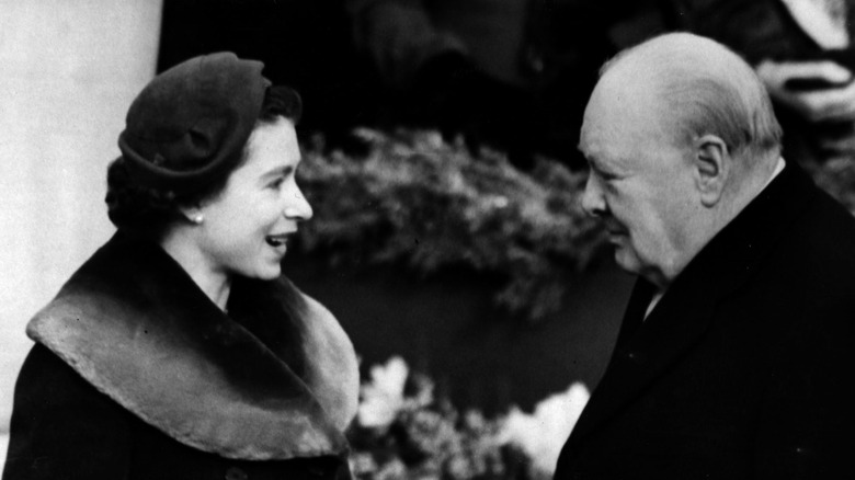 Elizabeth and Winston Churchill talking 