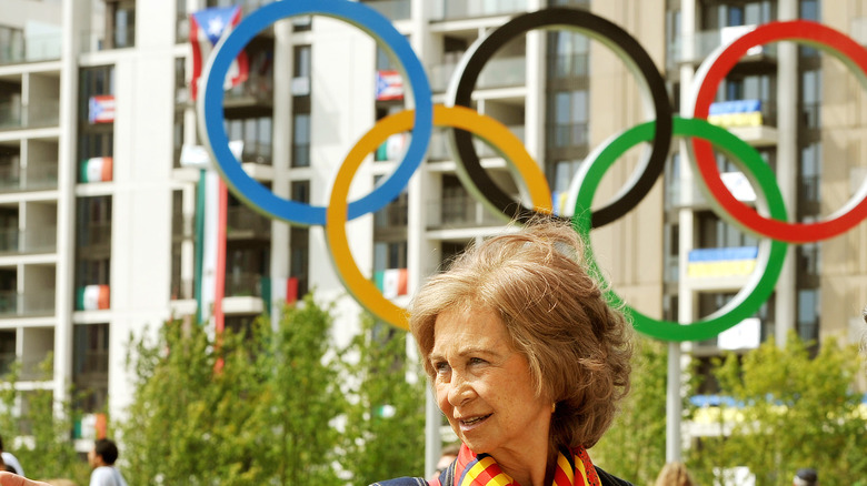 Spain's Queen Sofia with Olympic rings