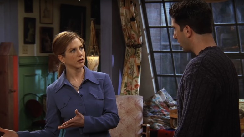 Ross and Rachel in a blue suit in "Friends"