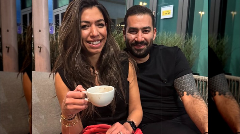 Safa Al Juboori and Mohammad Kiswani share a coffee