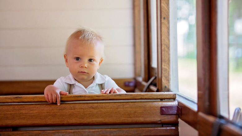 Baby boy on a train