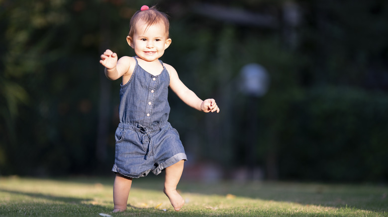 Baby girl skipping