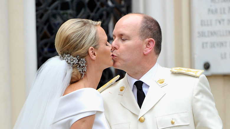 Princess Charlene and Prince Albert's wedding kiss