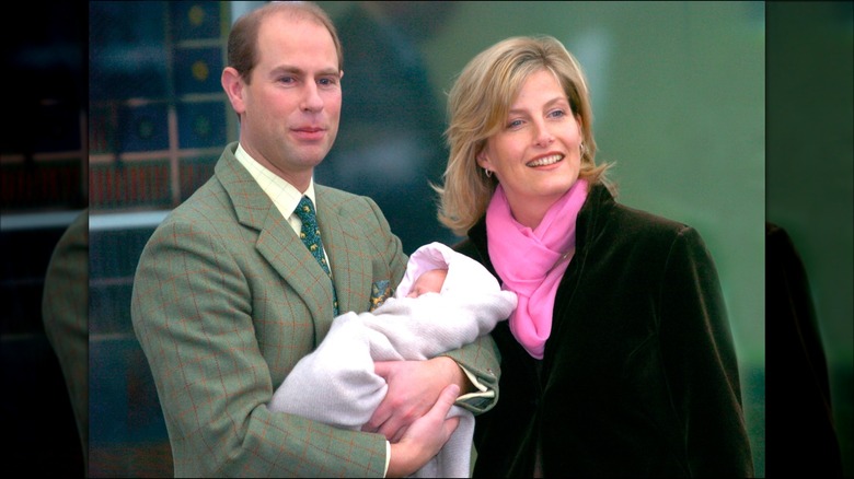 Prince Edward and Sophie posing with daughter