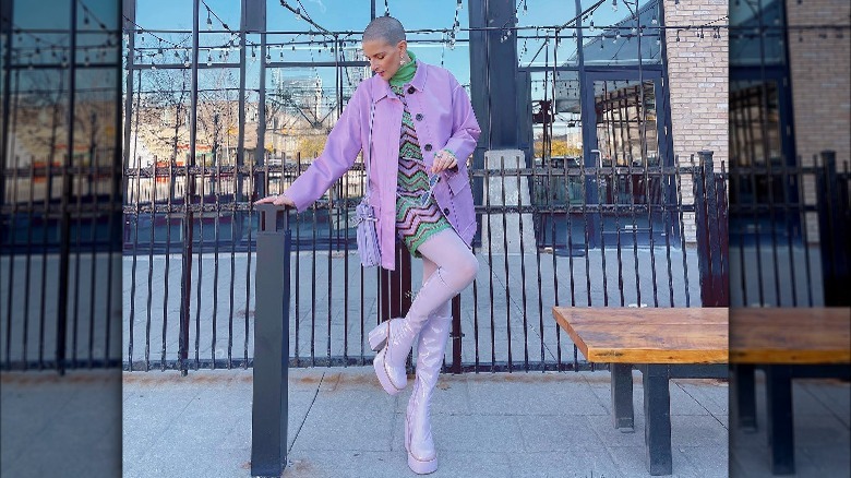 Woman wearing colorful bold outfit