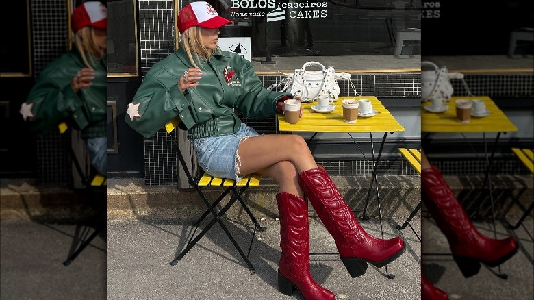 Woman wearing bold cowboy boots