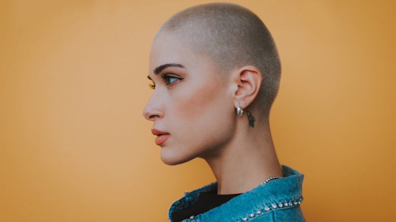 Woman with a shaved head