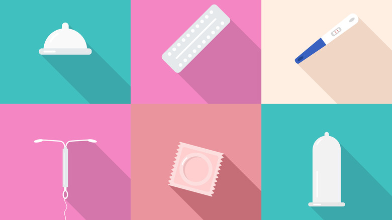 Illustrated icons representing various forms of birth control