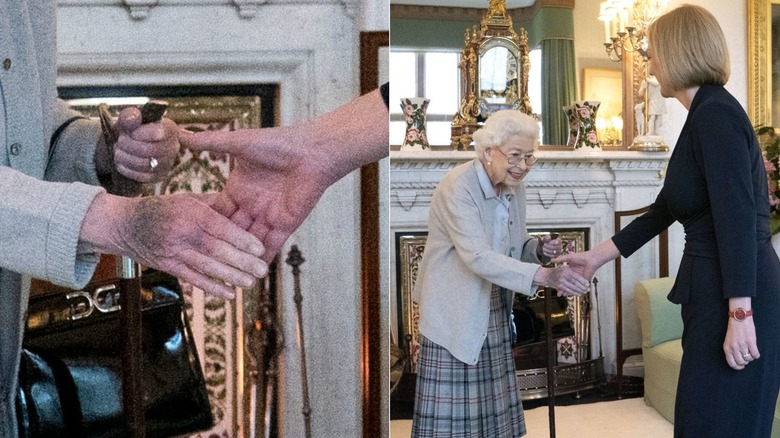 Queen Elizabeth and Liz Truss shaking hands