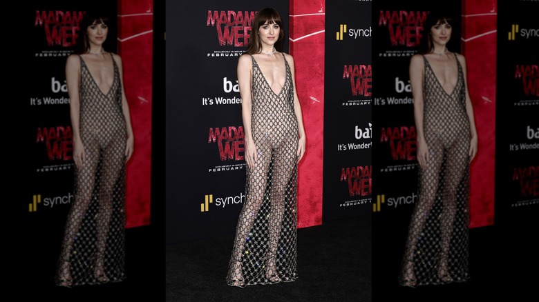 Dakota Johnson wearing a mesh dress 