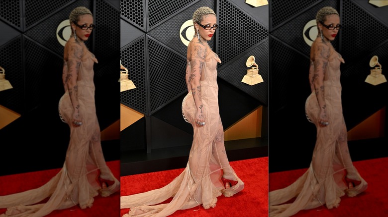 Doja Cat wearing a nude dress at the Grammys 