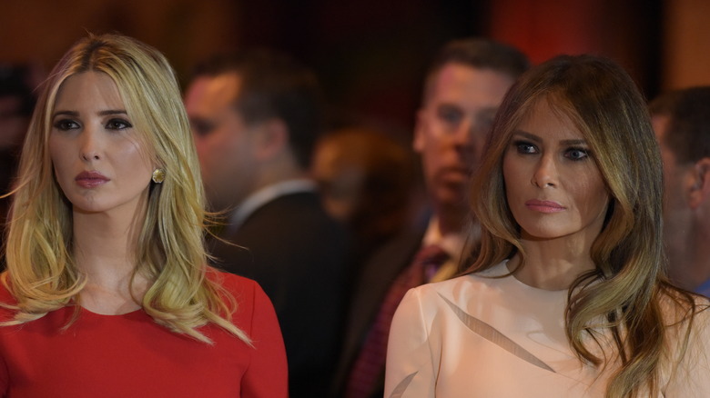 Melania and Ivanka Trump looking sternly into the distance