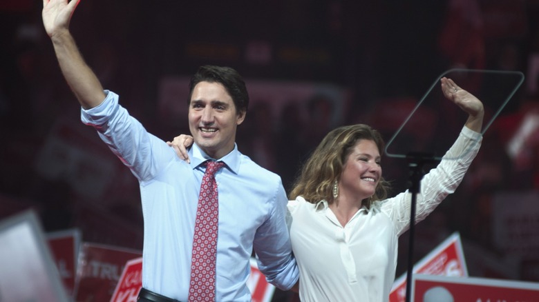 Justin and Sophie Trudeau at a political rally