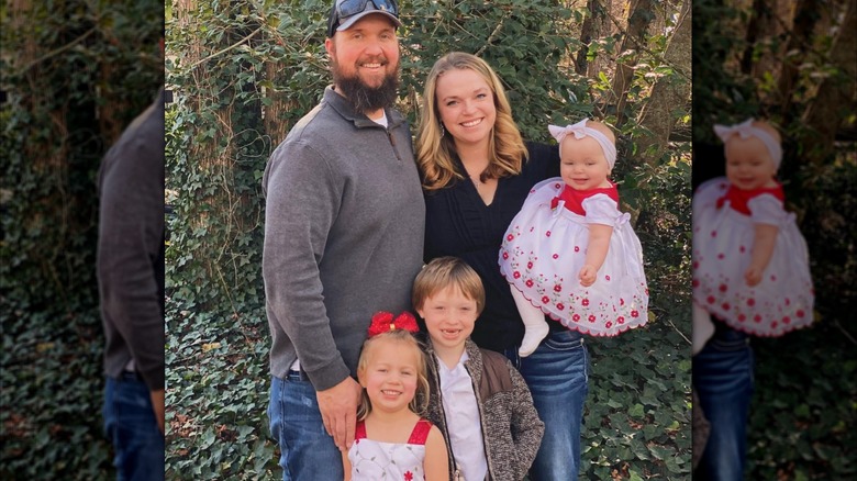 Caleb Brush and Madison Brown Brush pose with their three children Axel, Evangalynn, and Josephine