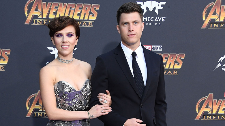 Scarlett Johansson and Colin Jost at the Premiere Of Disney And Marvel's "Avengers: Infinity War" on April 23, 2018 in Los Angeles, California.