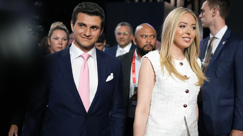 Tiffany Trump and Michael Boulos smiling