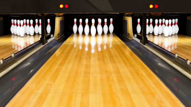 Bowling alley with pins