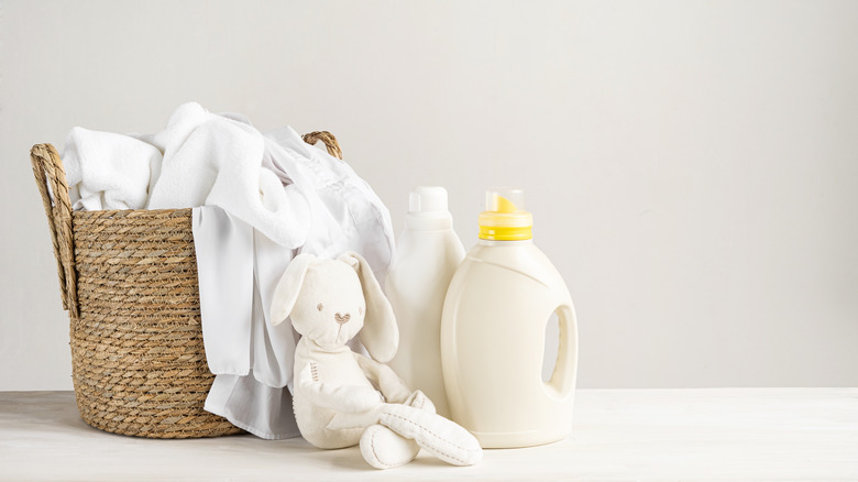 white laundry and basket