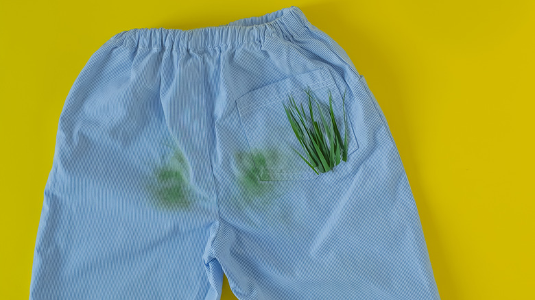 grass stain on baby blue pants