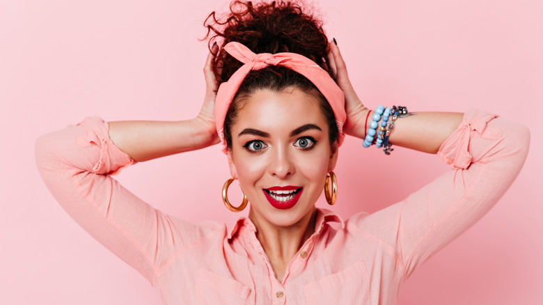 Pink bandana with a bun