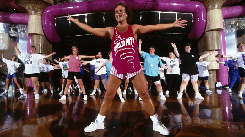 Richard Simmons exercising with a crowd