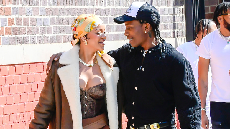 Rihanna and A$AP Rocky taking a stroll