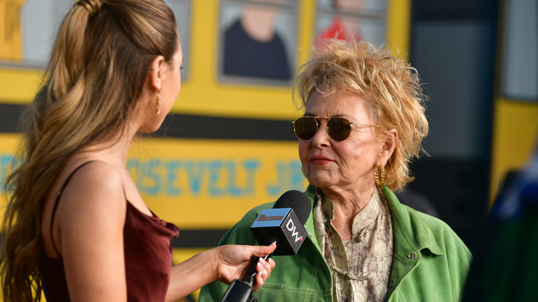 Roseanne Barr being interviewed