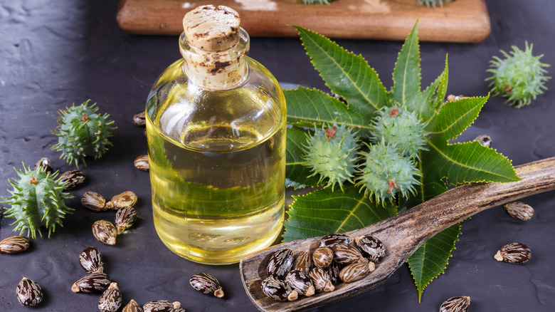 Castor oil in glass jar