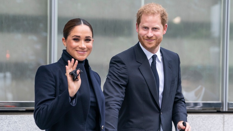 Meghan Markle and Prince Harry greeting fans