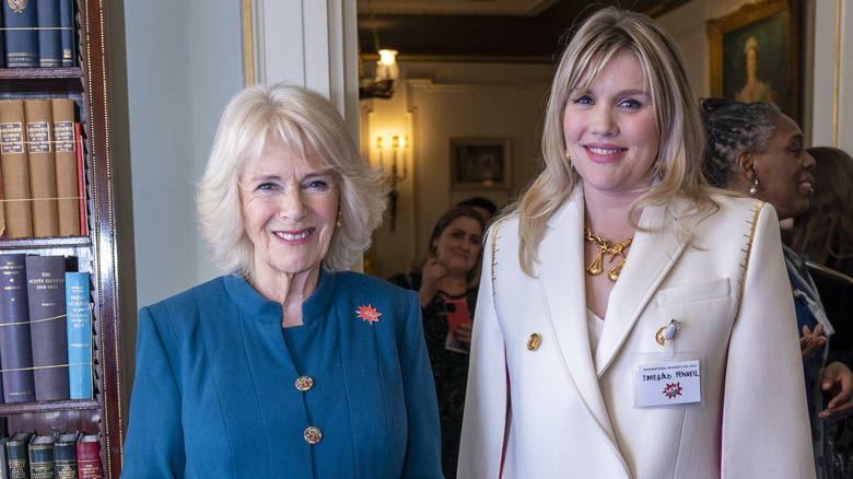 Camilla Parker Bowles and Emerla Fennell smiling