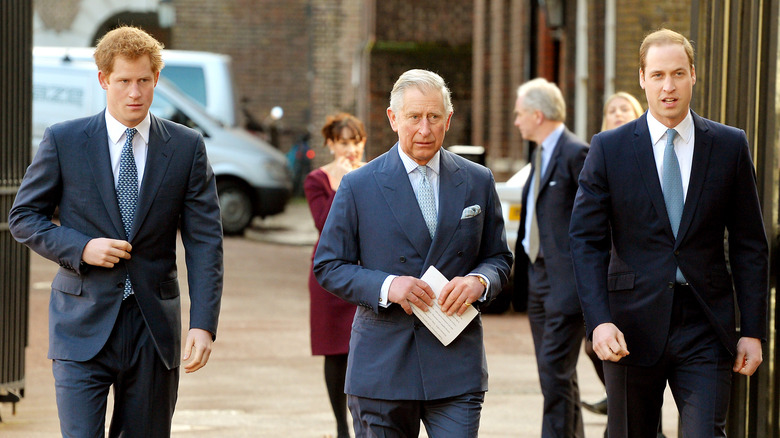 Princes Charles, William, and Harry walking