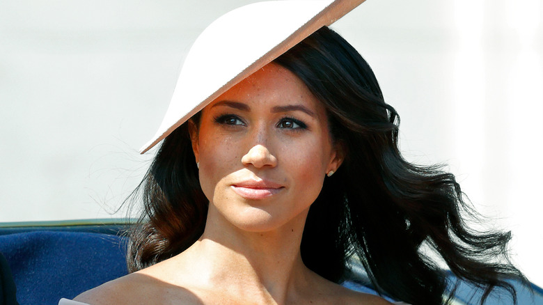 Meghan Markle wearing nude hat