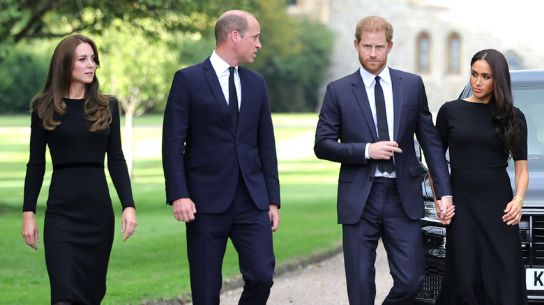 The Prince and Princess of Wales and the Duke and Duchess of Sussex walking