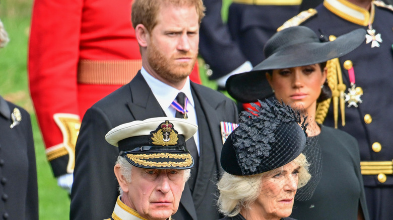 Harry, Meghan, Charles, Camilla Queen funeral
