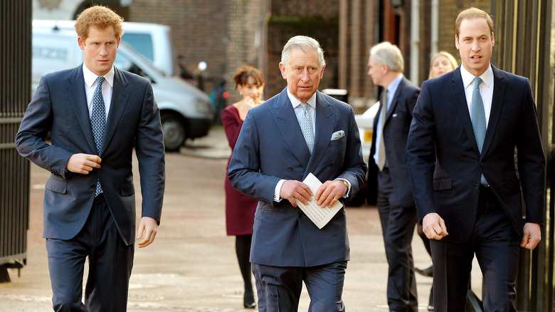 Princes Harry, Charles, and William