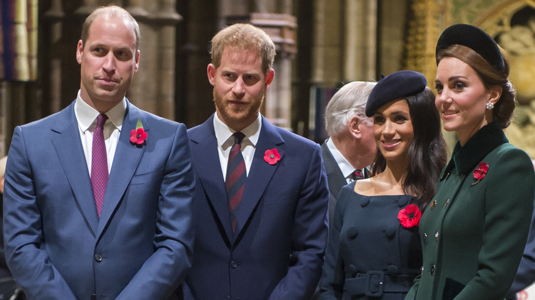 Prince William, Prince Harry, Meghan Markle, and Kate Middleton pose together
