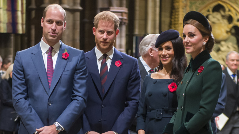 Prince William and Prince Harry with Meghan Markle and Kate Middleton