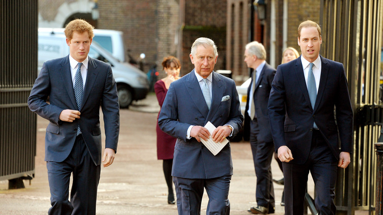 Prince Harry, Prince Charles, Prince William walking