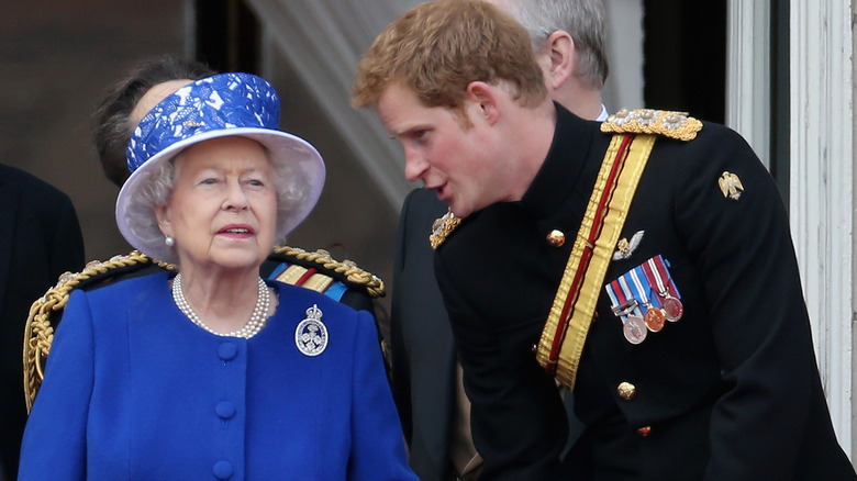 Queen Elizabeth and Prince Harry at event