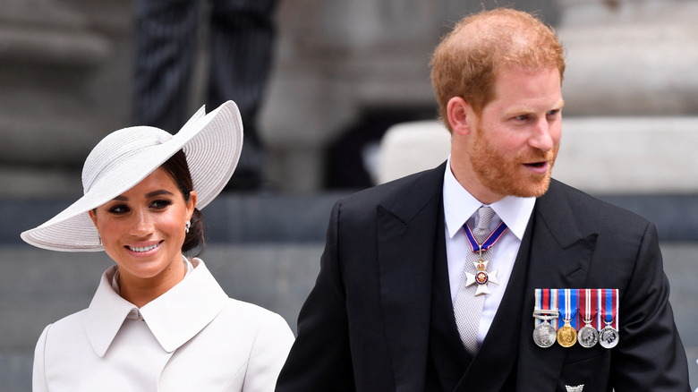 Meghan Markle and Prince Harry attend the thanksgiving service at the Platinum Jubilee