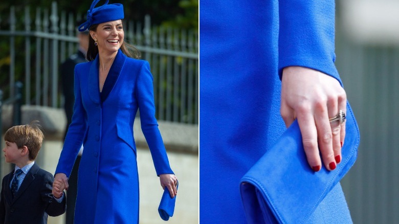 Kate Middleton bold red nail polish split image