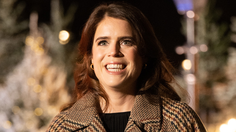 Princess Eugenie in a tweed coat