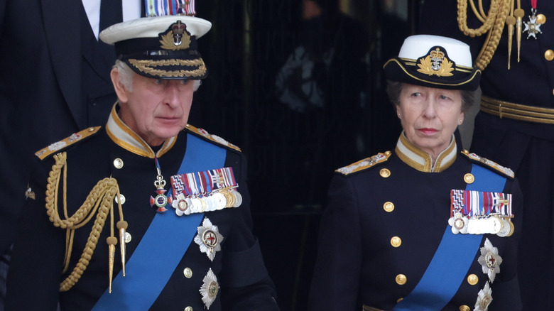 King Charles III and Anne, Princess Royal at Queen Elizabeth's funeral 