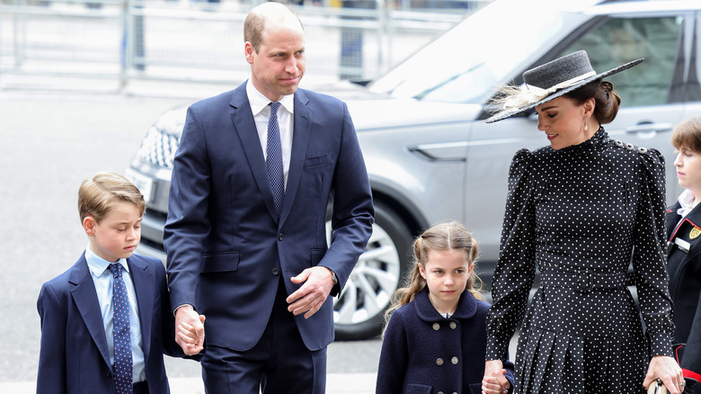 William and Kate arrive at Prince Philip's memorial with George and Charlotte