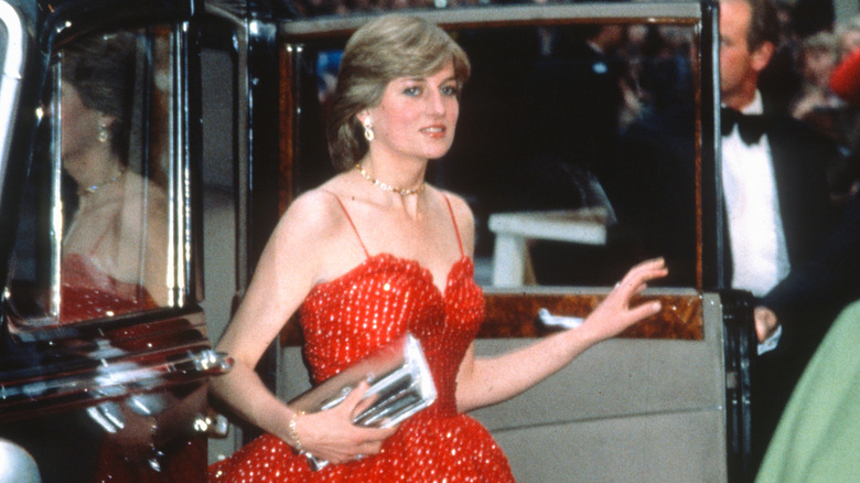 Princess Diana in a red dress 